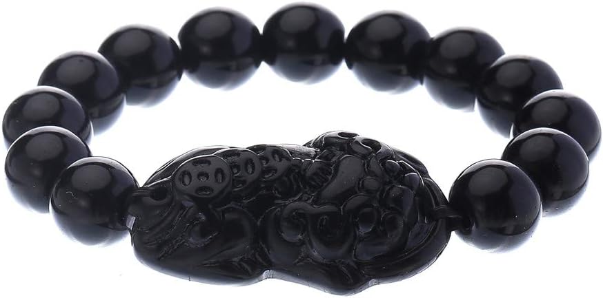 Fengshui Wealth Prosperity Black 10mm Bead Bracelet with Pi Xiu/Pi Yao Attract Wealth and Good Luck