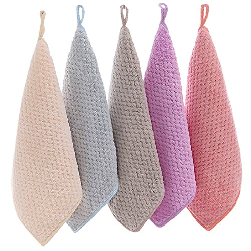 Lot de 5 serviettes carrées à suspendre pour sécher les mains - Séchage rapide - Avec suspension - Pour cuisine, salle de bain