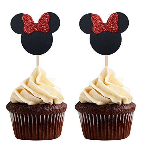 Minnie Mouse Inspired Cupcake Toppers Baby Shower Girl Birthday Party Supply - 24 Counts #TOP4
