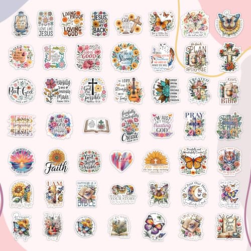 Image of 100 Pcs Christian Faith Stickers | Bible Verse & Inspiration Quotes | Waterproof Vinyl Scrapbook Stickers for Prayer Boards, Vision Board, Journaling
