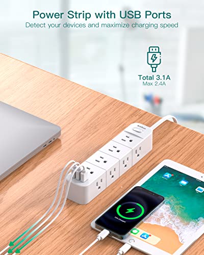 Ultra Thin Flat Plug Extension Cord - Power Strip Surge Protector, 12 Outlets With 3 Usb Ports, Outlet Extender Strip With 5Ft, Wall Mount For Dorm Home Office, Etl Listed #TOP3