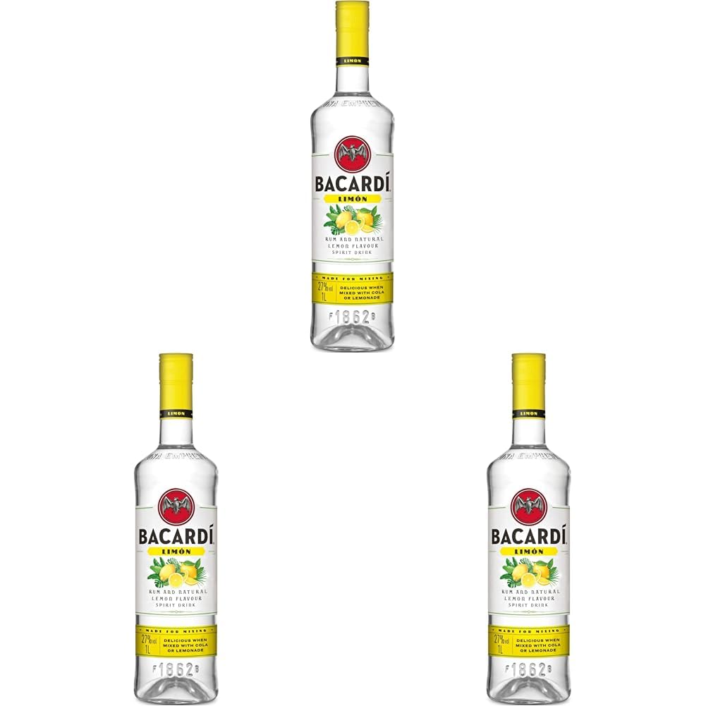 BACARDÍ Limón, 27% Vol., 100 cl / 1 L, weißer Rum mit Zitrone, Limette und Grapefruit, frischer Zitrusgeschmack (Packung mit 3)