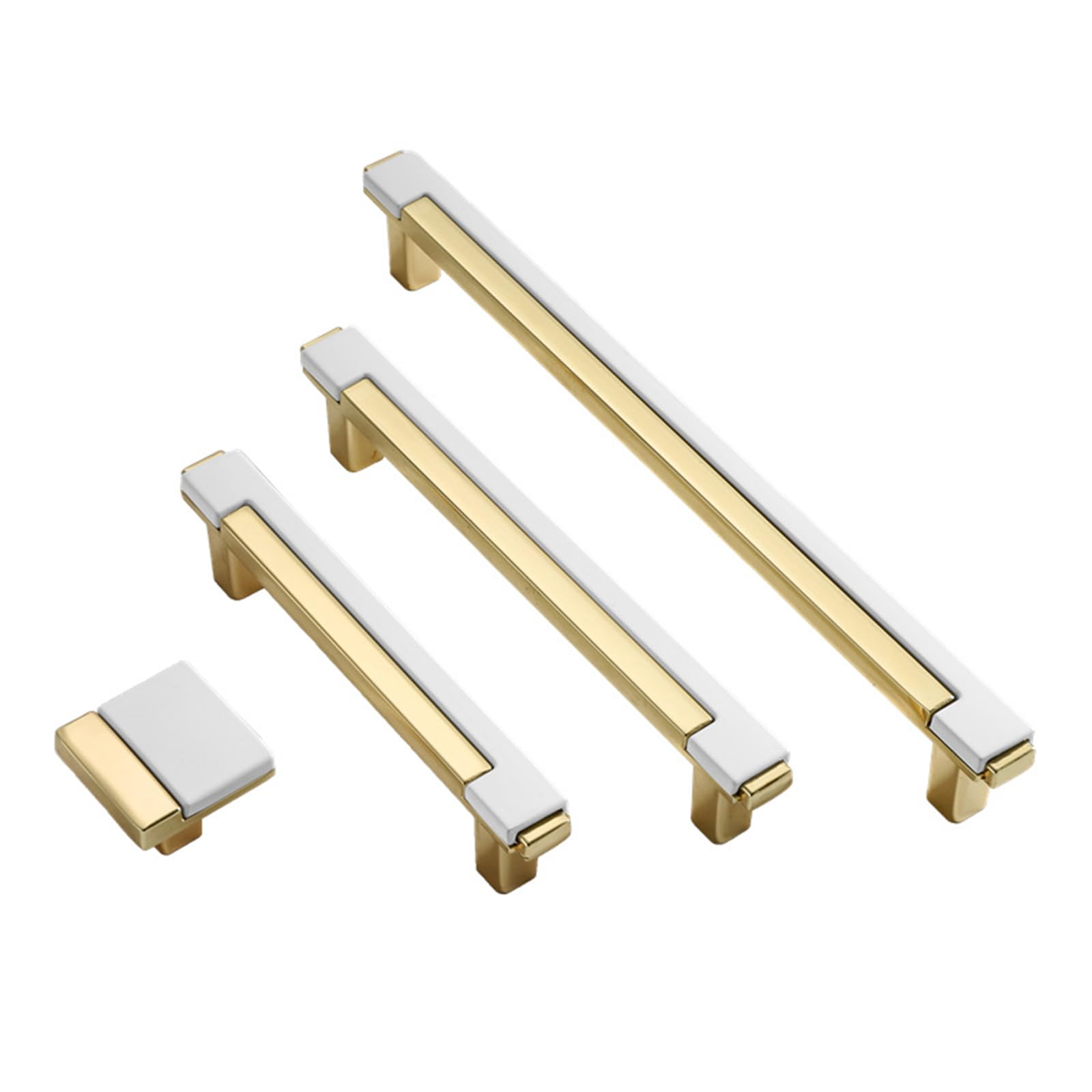 KOVNISE 2 PCS Cabinet Pulls Zinc Alloy Plating Process Simple Modern Style Light Luxury Drawer Pulls for Cabinet Golden White Cabinet Door Knob for Cabinet Drawers and Wardrobe Doors Drawer (96mm) - Image 3