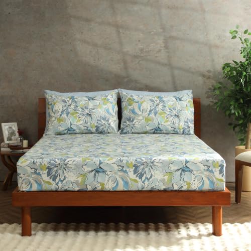 Image of Bedsheet Set | GOTS Certified 100% Organic Cotton Percale | 200 TC | Breathable & Skin-Friendly (Single, Meandering Blossoms)