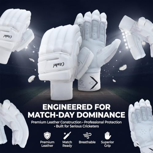 Image of WHITEDOT Sports Citadel Cricket Batting Gloves||Suitable for Boys|Small Right Hand||White, Leather