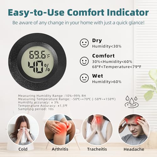 Mini Hygrometer Indoor/Outdoor Humidity Meter Hygrometer Thermometers 4 Pack Humidity Meters Gauge Mini Digital Thermometer for Humidors, Greenhouse, Garden, Cellar (4) - Image 3
