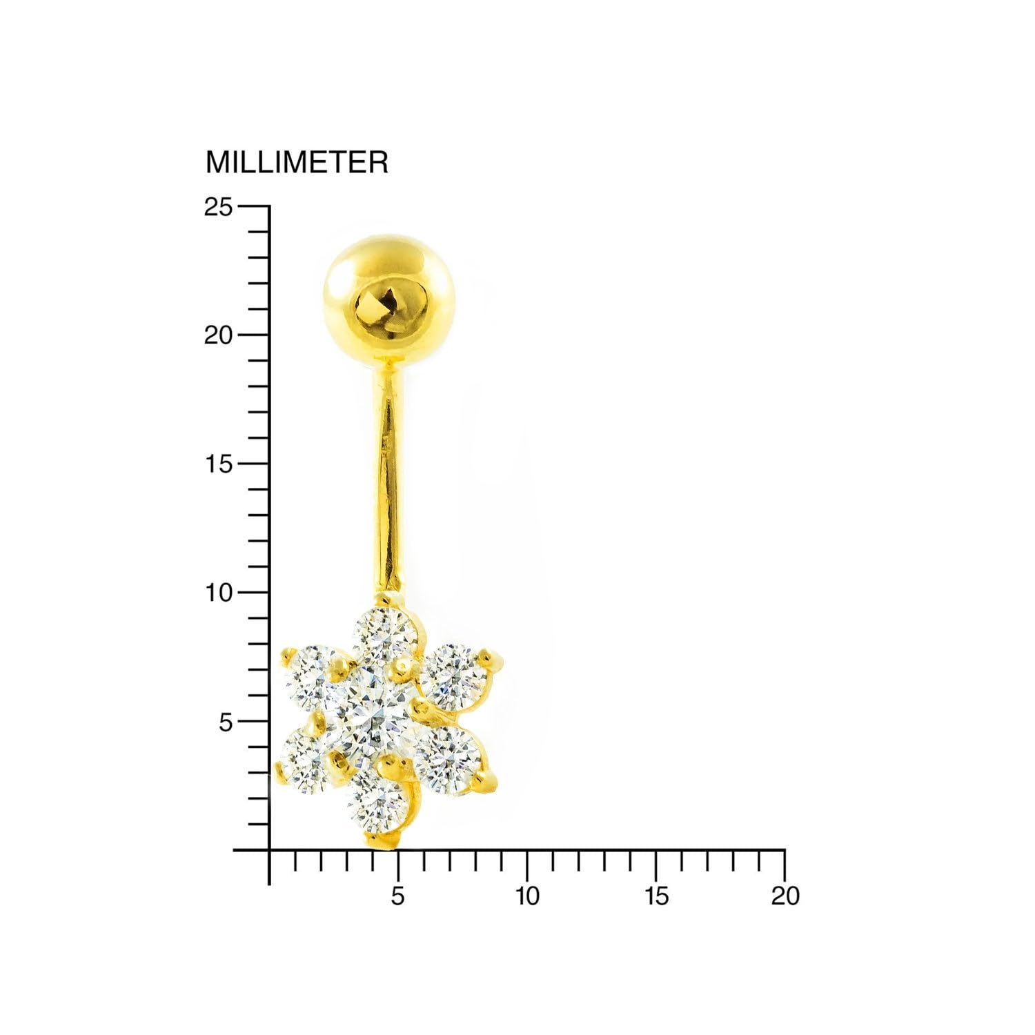 Monde Petit Blume Zirkon Nabel Piercing Gelbgold 9k - Geschenkbox - Garantiezertifikat