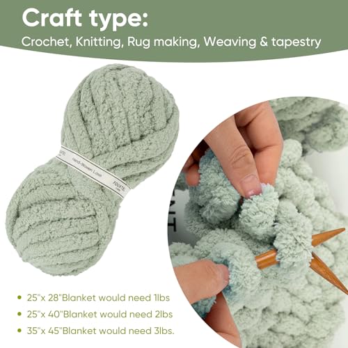 Image of 8 Jumbo Packs Chunky Chenille Yarn for Crocheting, 31.7 yds, 8 oz Each Skein Bulky Thick Fluffy Yarn for Knitting, Super Bulky Chunky Yarn for Hand Knitting Blanket, Soft Plush Yarn - Sage Green