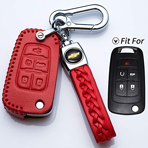 Hey Kaulor Key Fob Cover Leather Flip 5button Key Fob Cover Keyless Jacket Protector Remote Case Accessories for Equinox Camaro Cruze Malibu Sonic