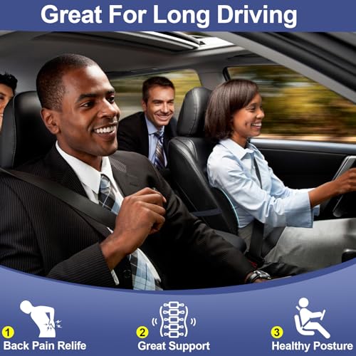 Image of BYMECOST Lumbar Support Pillow for Car, Memory Foam Car Seat Back Support Pillow for Driving, Back Cushion with Strap for Pain Relief, Ergonomic Back Cushion for Office Chair, Wheelchair (Black)