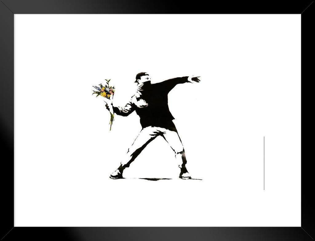Amazon.com: Poster Foundry Banksy Rage The Flower Thrower Bouquet Satirical  Satire Building Graffiti Artist Art Street Vandal Stencils Urban Brick Wall  and Peace Matted Framed Art Wall Decor 26x20: Posters & Prints