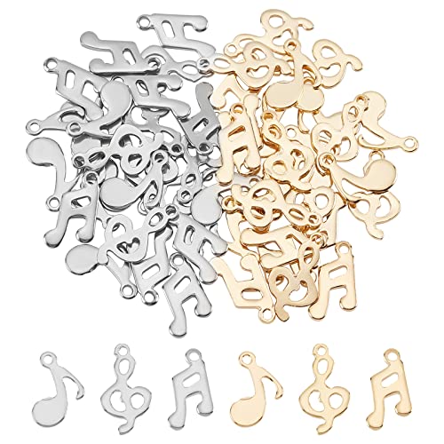 UNICRAFTALE Environ 60 pièces 2 Couleurs Pendentifs de Note de Musique 304 Breloques en Acier Inoxydable 1mm Trou Pendentifs pour la Fabrication de Bijoux à...
