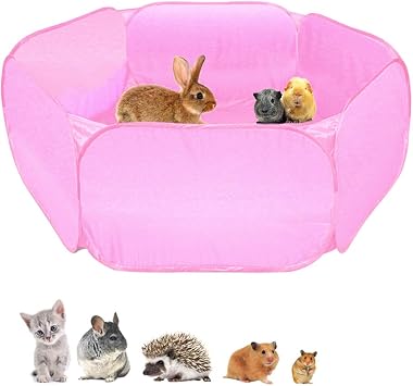 Amakunft Small Animals Cage Tent, Breathable & Transparent Pet Playpen Pop Open Outdoor/Indoor Exercise Fence, Portable Yard Fence for Guinea Pig, Rabbits, Hamster, Chinchillas and Hedgehogs Pink