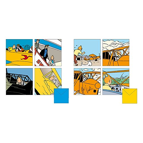 Set of 8 Tintin and Planes Double Square Greeting cards 31185 (15x15cm)