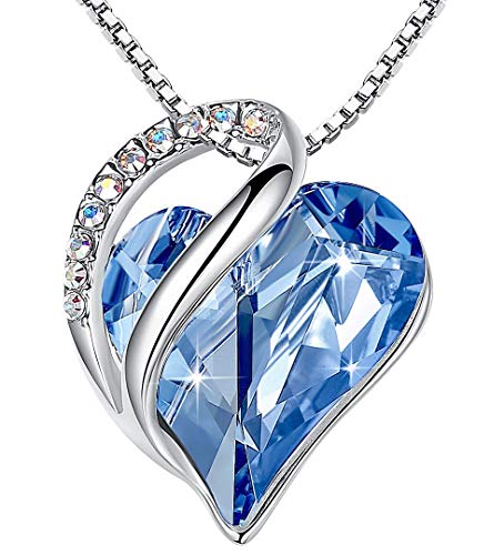 Leafael Infinity Love Heart Pendant Necklace Light Sapphire Blue March December Birthstone Crystal Jewelry Gifts for Women, Silver-Tone, 18"+2"