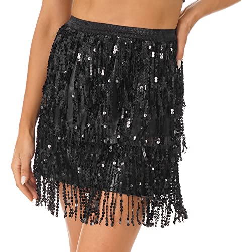 Jupe hanche femme paillettes noire droite push up pour soirée