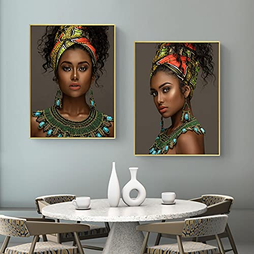 Arte africano cuadro mujer negra y dorada en lienzo de 60x80cm decorativo moderno