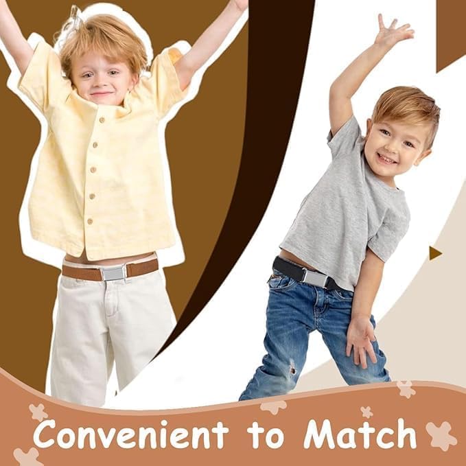 SARNESHWERAM 2PCS Kids Adjustable Elastic Belt Set for Boys and Girls Stretch Waist Belt with Silver Buckle for School Uniform Jeans Pants Brown & Black Set 4