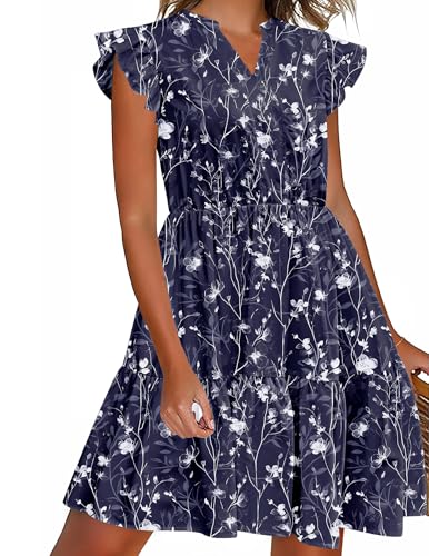 Image of HOTOUCH Women Printed Dress for Summer Short Ruffle Sleeve Dress Tiered Mini Dress with Pockets