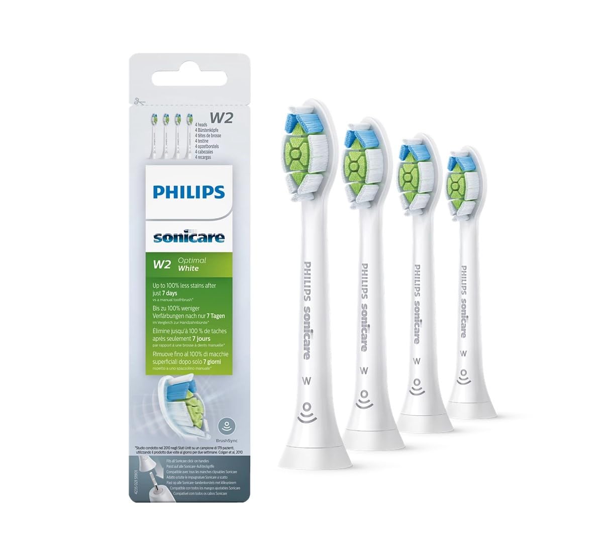 Philips Sonicare W DiamondClean - Genuine Replacement Electric Toothbrush Heads, Black, 4 Pack One Year Supply, HX6064/95