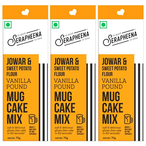 Image of Serapheena Vanilla Pound Mug Cake Mix, 70g x 3 | Jowar and Sweet Potato Flour, Gluten Free, No Maida, Quick and Easy to Make | Pack of 3