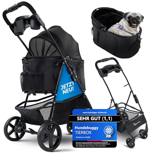 Tierbox Hundebuggy Hundewagen klappbar mit QuickFold, einfacher Transport, Traglast bis 15 kg - Schwarz