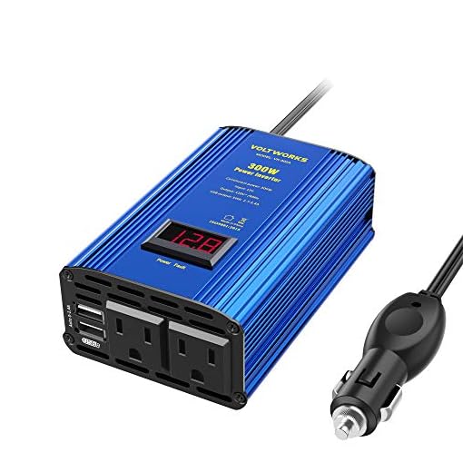 Power Inverter 300W Car Inverter DC 12V to 110V AC Converter with LED Voltage Display & 4.8A Dual USB Car Adapter Charger by VOLTWORKS
