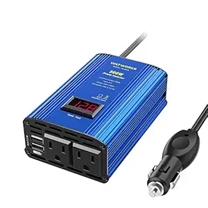 300W Car Power Inverter DC 12V to 110V AC Converter with LED Voltage Display & 4.8A Dual USB Car Adapter Charger by VOLTWORKS