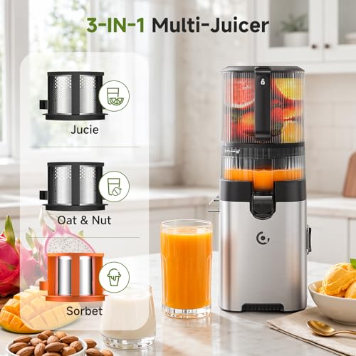 Image of AMZCHEF 3-in-1 Cold Press Juicer, 6.5 inch Wide Feed Chute Slow Masticating Juicer Extractor for Whole Fruits & Vegetables, High Juice Yield, Quiet Motor, Easy Clean for Plant-Based Diet