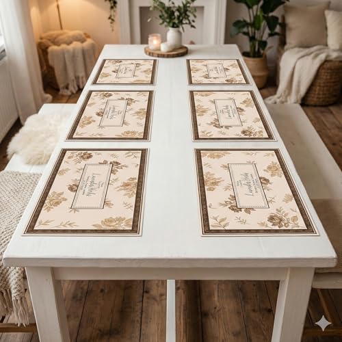 YELONA Leather Dining Table Placemats Set of 6 – Waterproof, Heat Resistant, Anti-Slip, Easy to Clean Table Mats for Dining Table, Kitchen & Home Décor (Taupe Beige, 40 x 30 cm)