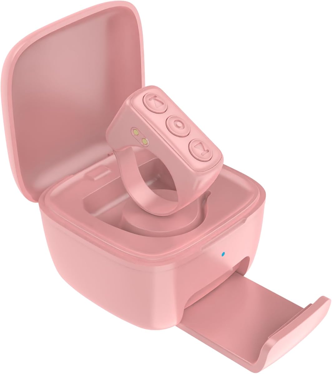 TikTok Scrolling Ring with Phone Stand, Bluetooth Page Turner for iPad/Kindle App/iPhone/Android, Remote Control for TikTok (Pink)