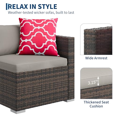 Image of GAOMON 5 Pieces Patio Furniture Sets All Weather Outdoor Sectional Patio Sofa Manual Weaving Wicker Rattan Patio Seating Sofas with Cushion and Glass Table