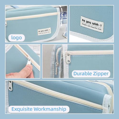 Image of MXCOIRTP Large Capacity Pencil Case, Big Capacity Pencil Pouch Pen Bag with 4 Compartment, Portable Canvas Stationery Organizer with Zipper for Boys Girls Adults Student- Blue