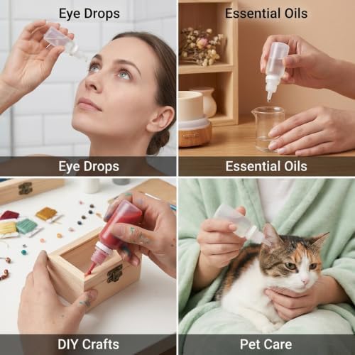 Qixiang CB 5 PCS 4 Bottles + 1 Funnel 15ml 0.5oz Small Plastic Dropper Bottles -Empty, Portable & Refillable Travel Containers for Eye Drops - 5