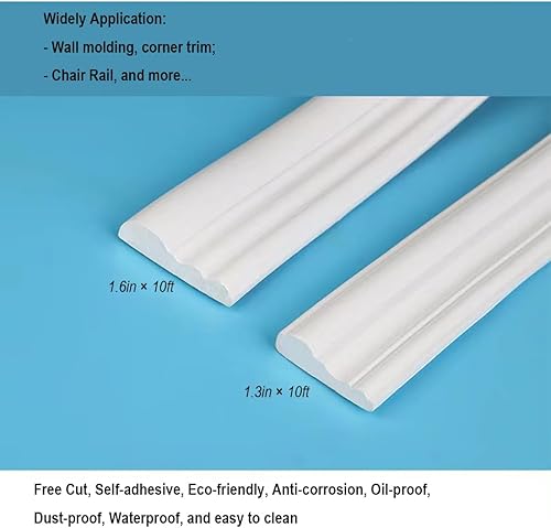 Miniatura 3 de Moldura de pared, flexible, despegar y pegar, líneas de decoración de esquina para puerta de armario, espejo de suelo, techo, 1.3 x 10 pies, color