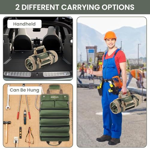 Image of Serplex 900D Tool Bag Portable Roll Up Tool Bag with Handle & Shoulder Strap Multi Compartment Tools with Detachable Zipper Pouch,Multi-Purpose Organizer for Technicians /Mechanics(No Tools)
