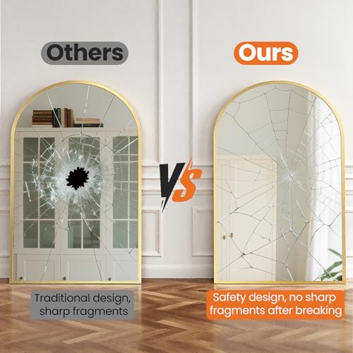 Image of NEWBULIG 40X30 Inch Arched Bathroom Mirror for Wall, Vanity Bathroom Mirrors for Over Sink Tempered Glass, Anti-Rust Arched Metal Framed, Hangs Horizontally or Vertically, Farmhouse Home Decor, Gold