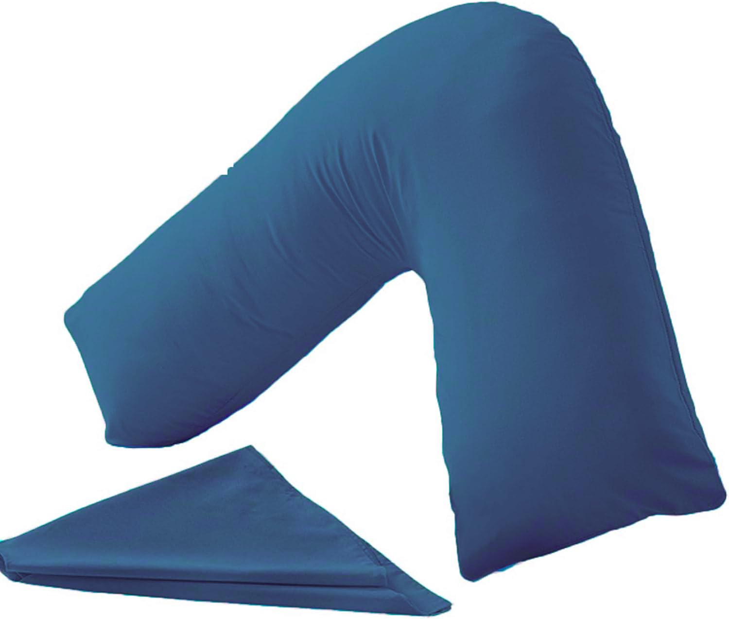 Comfy Nights Orthopedic V Shape Pillow Extra Support For Head, Neck & Back with Free Cover - Mid Blue — image 1
