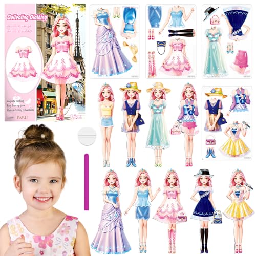 DIFLAX Jouet D'habillage De Poupées Magnétiques Habillage Magnétique pour Bébé Poupée en Papier pour Habillage de Princesse Jeu Puzzles de Vêtements Magnétiques pour Personnes Cadeau pour Fille (Liz)