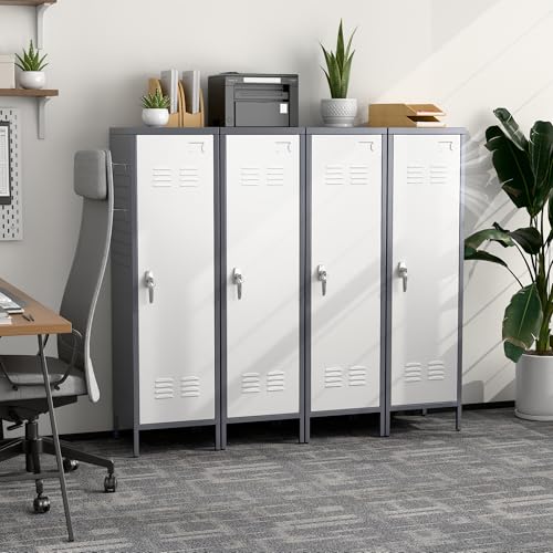 Image of Aobabo Metal Locker, 54 inch H Metal Storage Locker for Employees, Lockable 1 Door with Towel Rack and 2 Side Pegboards with Hooks for Home School Office Gym, Assembly Required (Gray White)