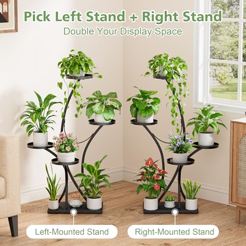Image of BACEKOLL Plant Stand Indoor with Grow Lights - Plant Shelf Tree-Shaped, Lighted Corner Plant Stands for Indoor Growing, 5 Tiered Metal Flower Holder, Decorative Shelves for Home Hallway Black (Left)