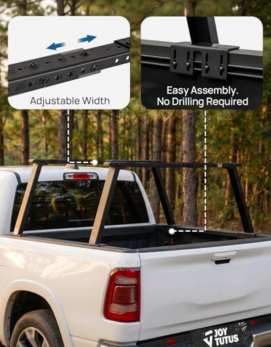 Image of JOYTUTUS Heavy Duty Width Extendable Truck Bed Ladder Rack, Fit for Full-Size Wide Truck Bed, Rust-Resistant Overland Cargo Rack Compatible with F150 Silverado Sierra Ram 1500 Tundra Titan