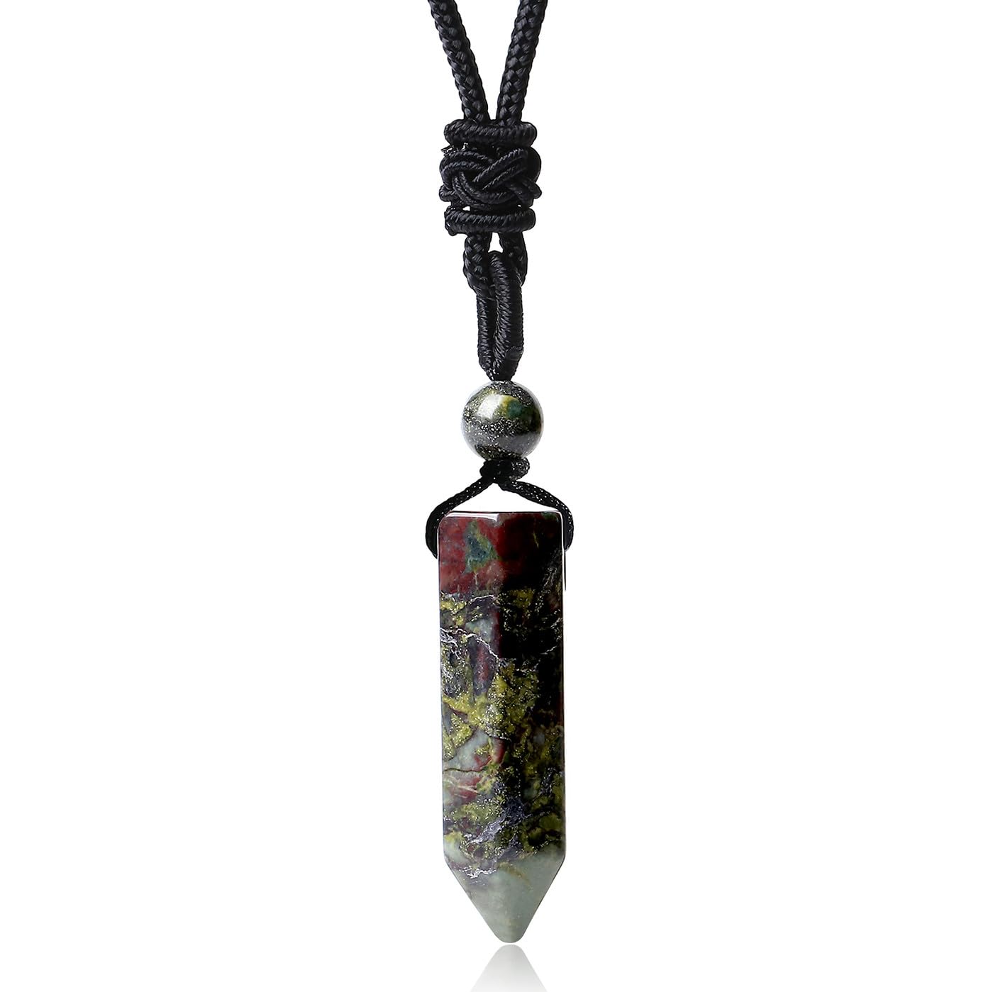 Sahoottie Blutstein Heilstein Anhänger Kette Reiki Glückskette Talisman | Poliertes Sechseckige Kristall Anhänger Kette für Damen Herren Vatertagsgeschenk mit Einstellbar Geflochtenes Seil