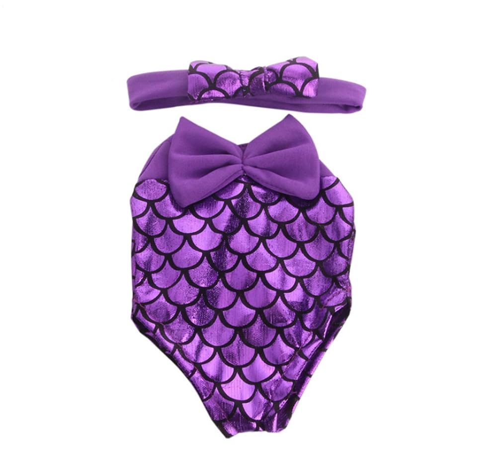 NIXNUT Doll Clothes Dress Summer Swimsuit Jumpsuits with Hairband Bowknot for American Girl Doll 18-inch with Fish Scale Pattern