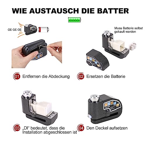 image for AGPTEK 110dB Motorcycle Brake Lock with 5FT Reminder Cable, Anti-Theft