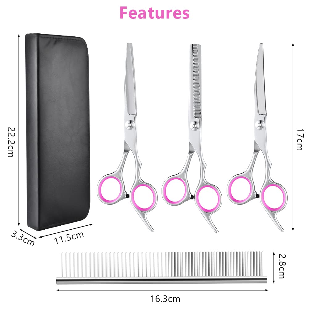 vsshe Dog Grooming Scissors, 5 Pcs Stainless Steel Pet Trimmer Kit, Fashion Hair Cutting Grooming Tool for Dogs and Cats - Image 2