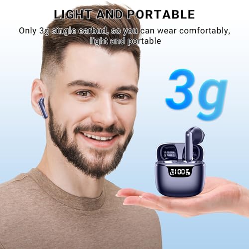 Image of Wireless Earbuds, Bluetooth 5.4 Headphones with 42H Ultralight Ear Buds, Bluetooth Earbuds with 4 ENC Noise Cancelling Mics, HiFi Deep Bass Dual USB-C LED Display,Blue IPX6 Waterproof Earphones