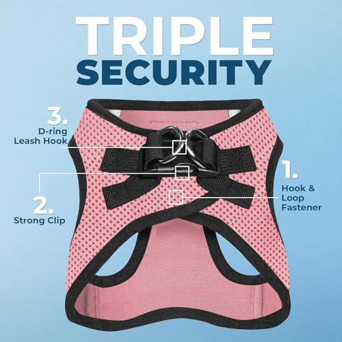 Image of Voyager Step-in Air All Weather Mesh Harness and Reflective Dog 5 ft Leash Combo with Neoprene Handle, for Small, Medium and Large Breed Puppies by Best Pet Supplies - Pink Base, L