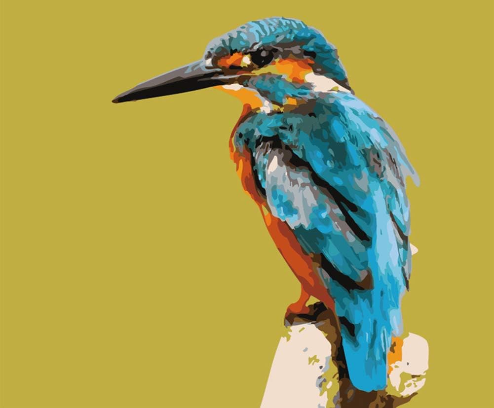 DIY Fabric Decorating Kits, ABEUTY Paint by Numbers River Kingfisher 16x20 inches Number Painting Wall Art (Kingfisher, Wooden Framed)