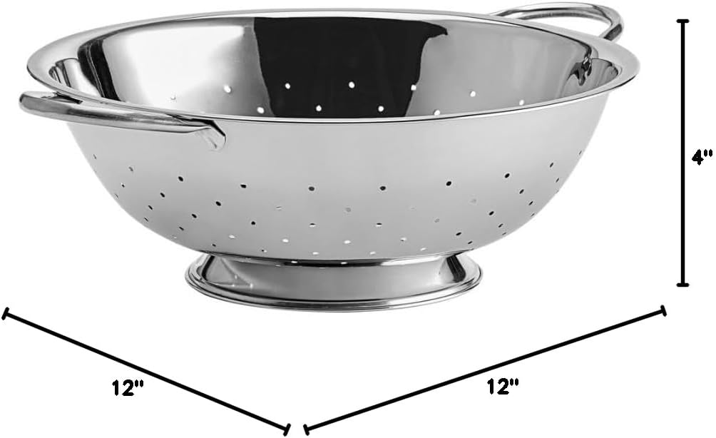 Soro Essentials- 8 qt. Stainless Steel Colander with Handles- Kitchen Colander Self-Draining Solid Base for Pasta Spaghetti Berry Fruit Vegetable Kitchen Food Basket
